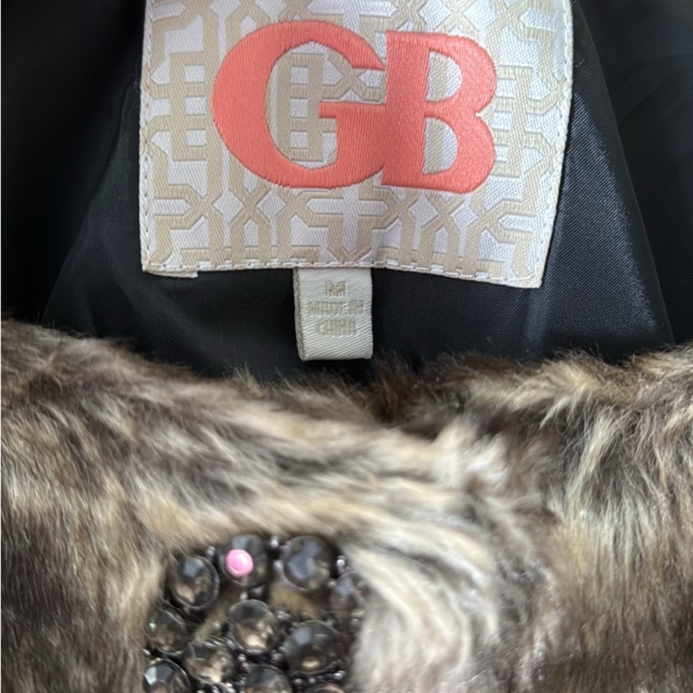 GB Faux Fur Coat with Jewel Accent
